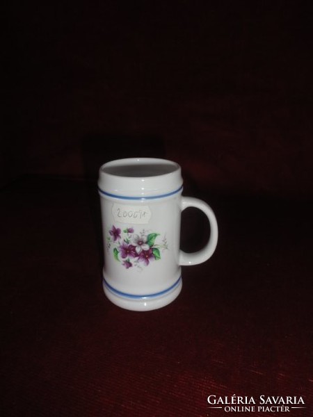 Hollóháza mini pitcher, 9.5 cm high, decorated with a violet motif. He has! Jokai.