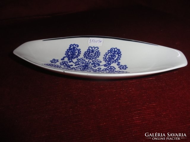 Hollóházi porcelán ovális tálka, , díszítés kék motívum, méret 19,5 x 8 cm. Vanneki!
