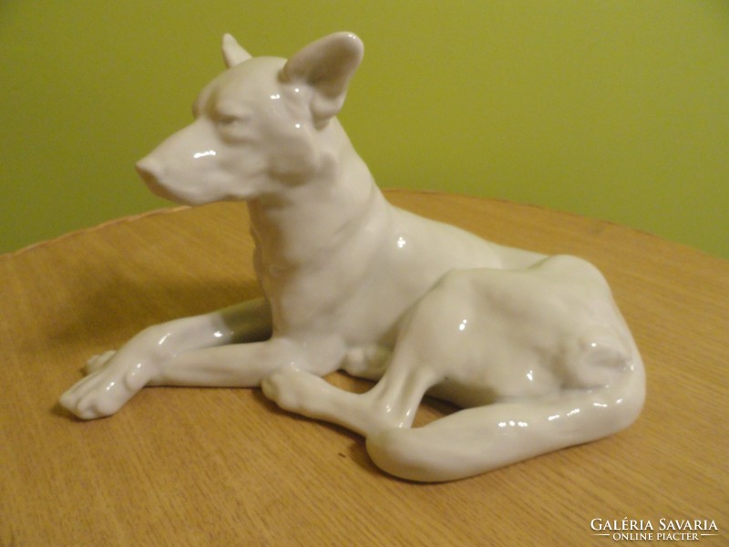 Herend porcelain dog, German Shepherd, white, tsz: 5390, printed. With the inscription Herend. He has!