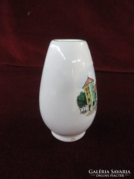 Bodrogkeresztúri porcelán mini váza, tatai képpel, magassága 10 cm. Vanneki! Jókai.