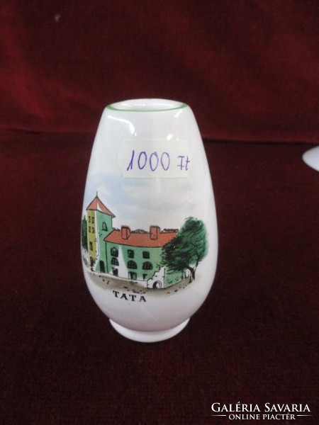 Bodrogkeresztúr porcelain mini vase, with Tata picture, height 10 cm. He has! Jokai.
