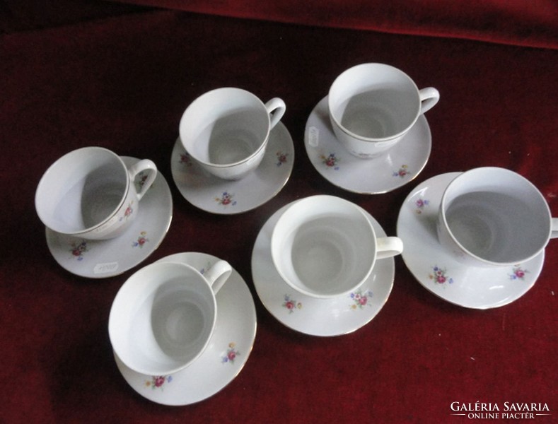 Zsolnay porcelán teás csésze + alátét. Hófehér alapon virágmintás. Antik, pajzsmintás. Vanneki!