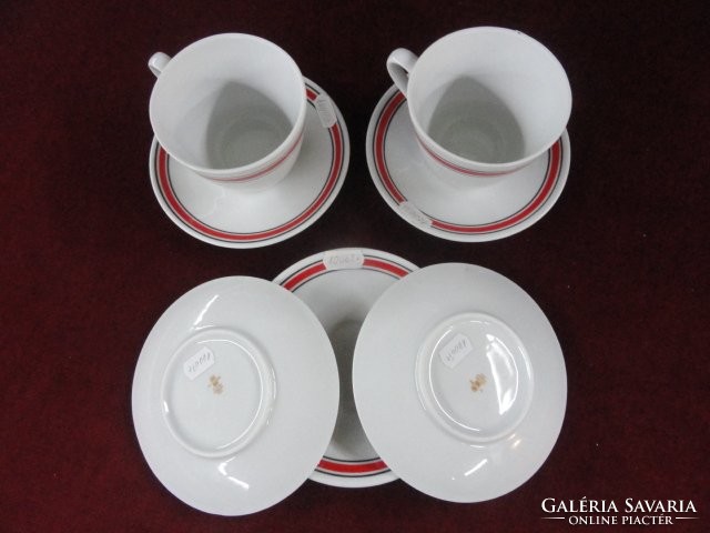 Zsolnay porcelán teáscsésze + alátét, szürke/piros csíkkal. Vanneki!