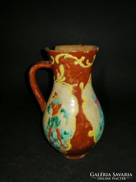 Antique damaged earthenware jug, bowl - ep