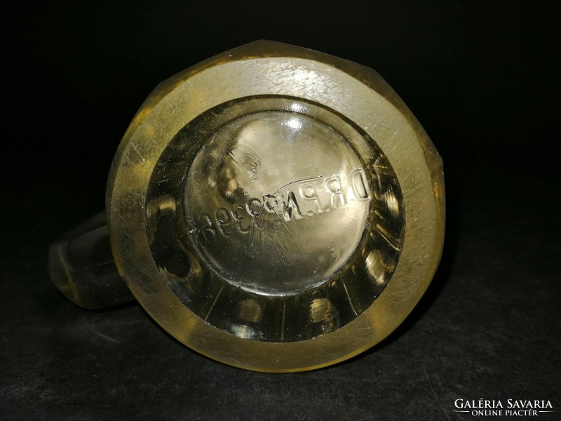Antique glass jug with engraved (lk kl monogrammed) metal lid - ep