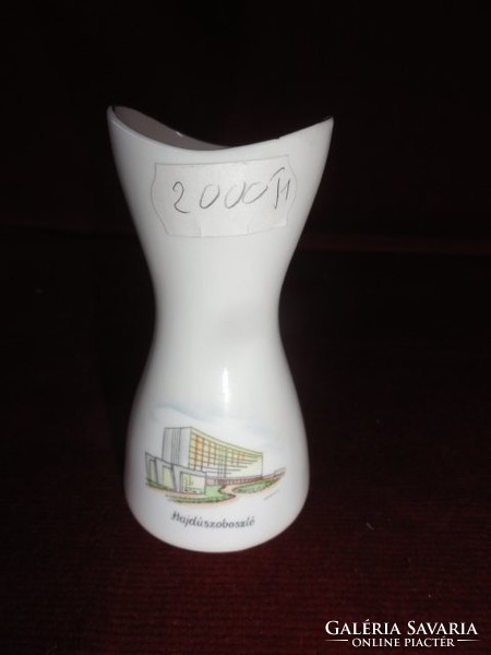 Aquincum porcelán mini váza Hajdúszoboszló felirattal és látképpel. Vanneki! Jókai.