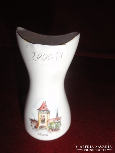 Aquincum porcelán mini emlékváza, Kőszeg felirattal és a kőszegi várral. Vanneki! Jókai.