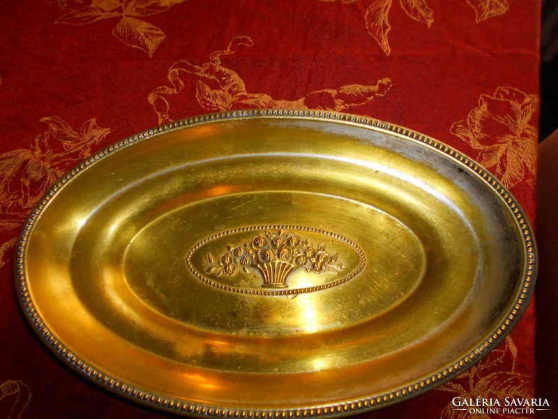 Art Nouveau antique handcrafted copper centerpiece, serving bowl 30 cm x 19 cm