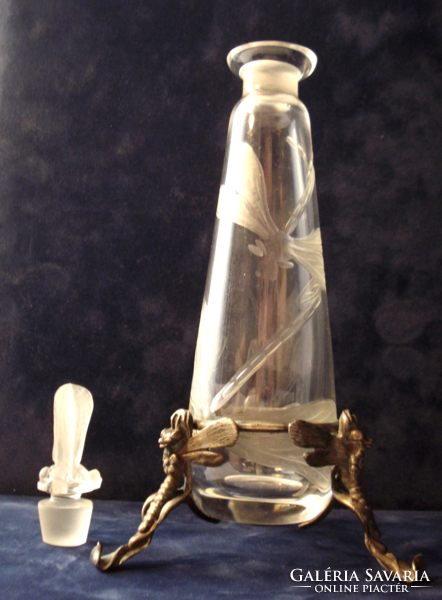 Szecessziós parfümös üveg, szitakötő mintával (Lucien Gaillard: 1907-1914)