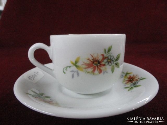 Jarolina Polish porcelain coffee cup + saucer. With yellow/green pattern. He has!