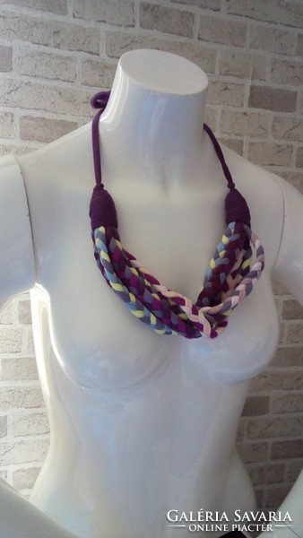 Purple braided recycled textile necklace