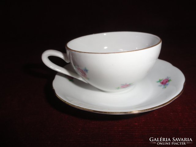 MZ Csehszlovák porcelán kávéscsésze + alátét. Arany szélű, apró virágmintával.