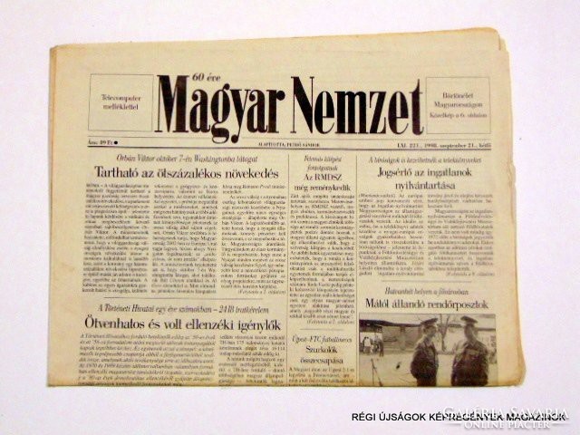 1998 szeptember 21  /  Magyar Nemzet  /  Régi ÚJSÁGOK KÉPREGÉNYEK MAGAZINOK Szs.:  8632