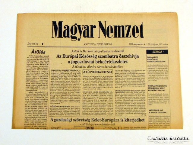 1991 szeptember 4  /  Magyar Nemzet  /  SZÜLETÉSNAPRA RÉGI EREDETI ÚJSÁG Szs.:  7168