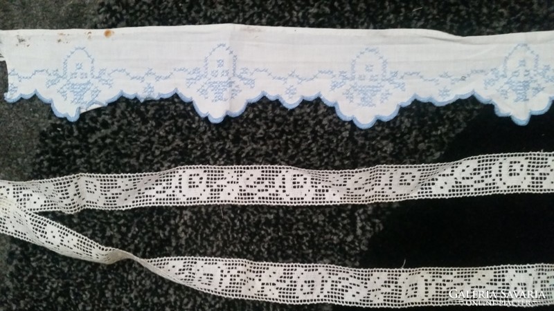 Antique crochet shelf strip for sale! Blue embroidered shelf strip