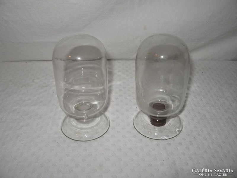 Bottle - 2 pcs - antique glass - stopper at the base - 12 x 6 cm