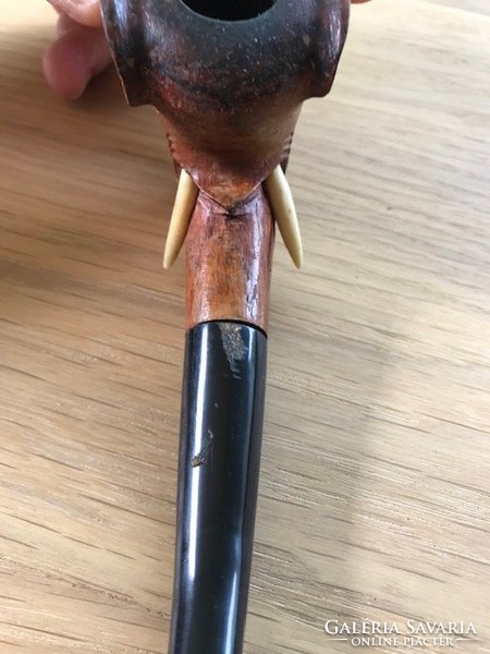 Rosewood pipe with elephant head and bone tusk
