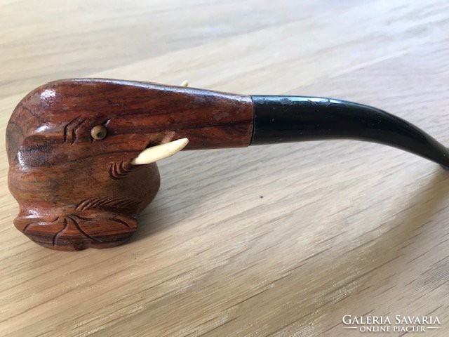 Rosewood pipe with elephant head and bone tusk