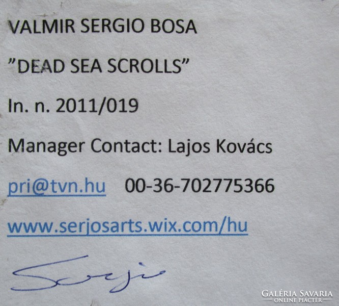 Sergio Valmir Bosa :  DEAD SEA SCROLLS Holt-tengeri tekercsek FESTMÉNY  75 X 55cm
