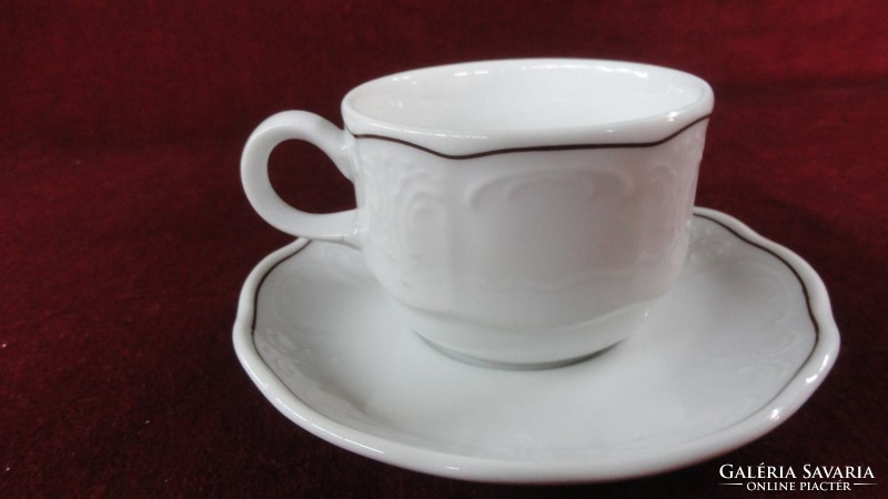 8 db együtt eladó LILIEN porcelán  kávéscsésze + alátét, nyomott mintás, barna csíkkal. Vanneki!