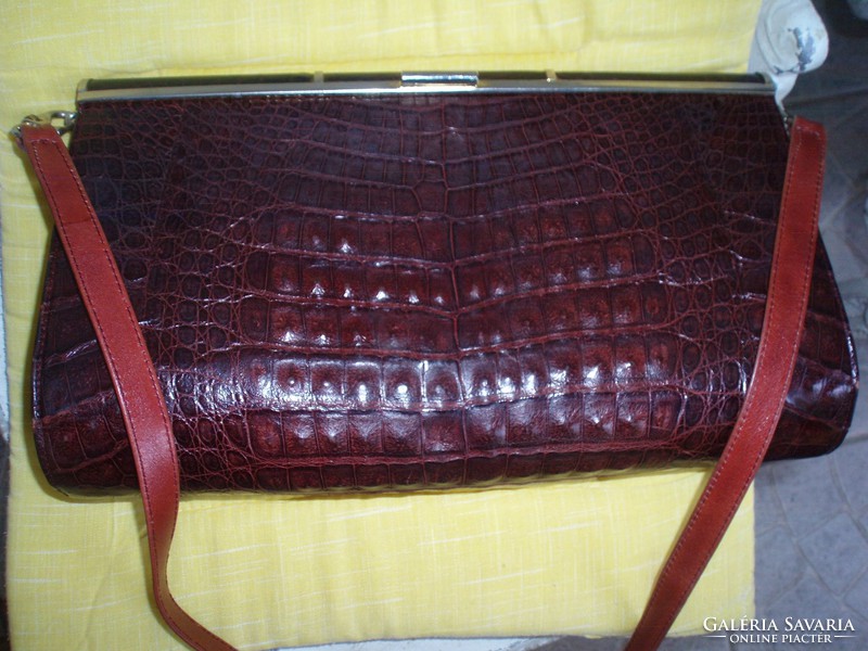 Vintage vöröses barna valódi krokodilbőr válltáska