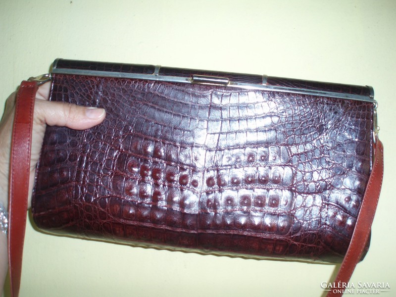 Vintage reddish brown genuine crocodile leather shoulder bag