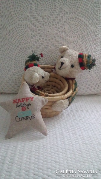 Karácsonyi macis szalma kosárka szett ajándék csillag dísszel