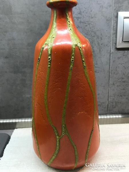 Tófej kerámia váza arany csíkozással, 29 cm magas