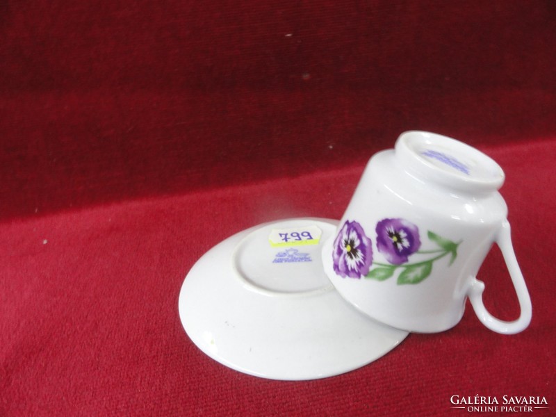 Linton porcelain shanghai, coffee cup + placemat with gold border and purple flower. He has!