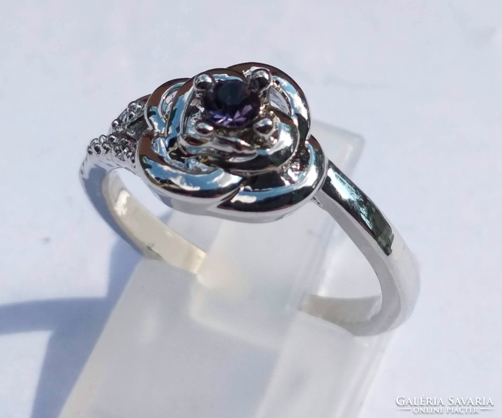 Töltött ezüst gyűrű (SF), lila CZ kristállyal