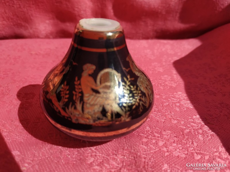 Mini parfüm tartó, aranyozott görög porcelán