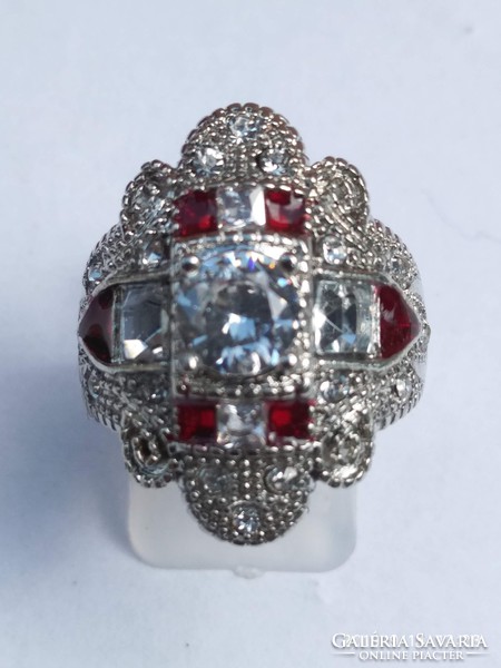 Vintage 925 sterling silver (sf) ring with ruby and white cz crystals