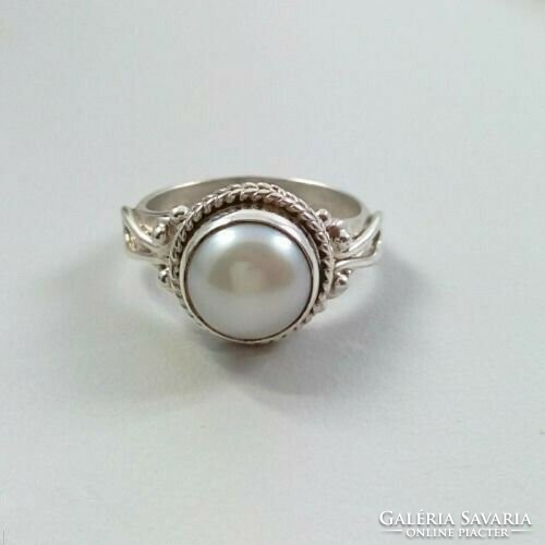 925-s töltött ezüst (SF) gyűrű, ezüstfehér igazgyönggyel 