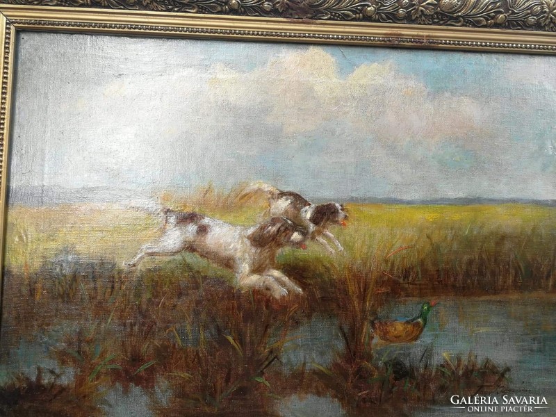 Festmény vadász kutyákkal jelzett 