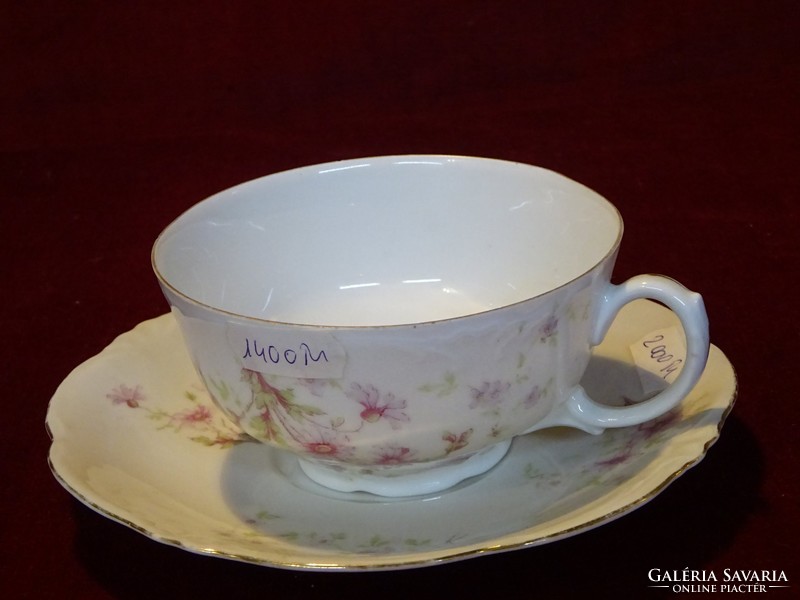 Mz austrian antique teacup + placemat. With pink floral pattern. Cup cracked vaneki!