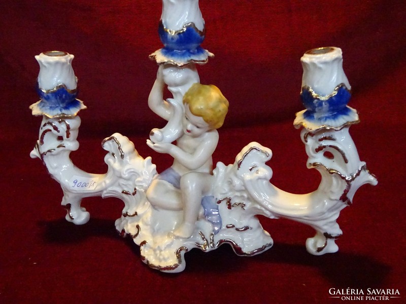 CROWN Regál finom porcelán három ágú gyertyatartó, puttóval. Vanneki!