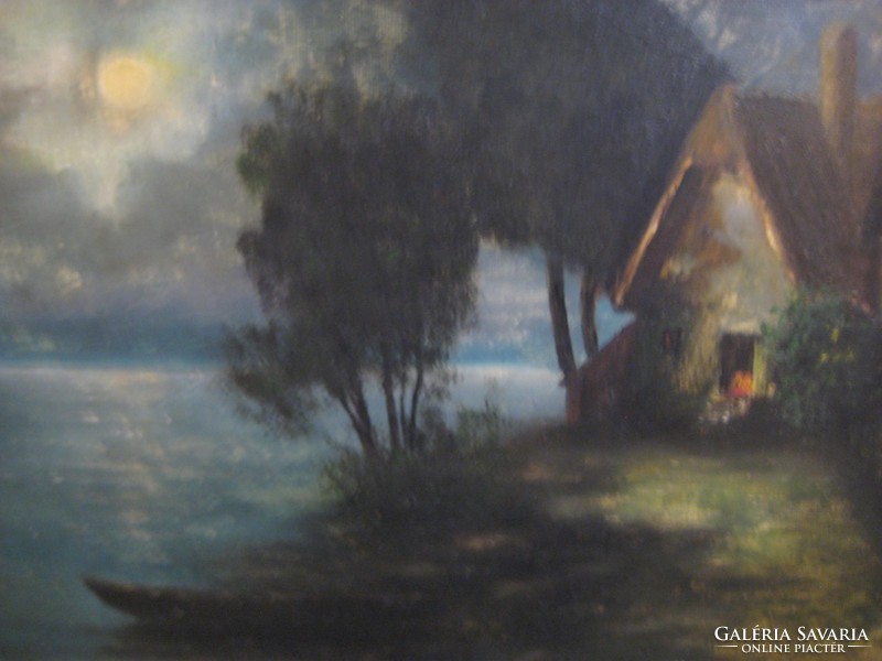 Fisherman's hut in the evening light, cardboard-oil, age can be about 80 - 100 years