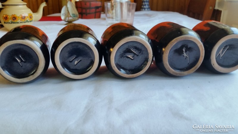 Tófej kerámia boros készlet eladó!Kancsó + 9 db  pohár, italos készlet (Magyarszombatfa-Tófej)