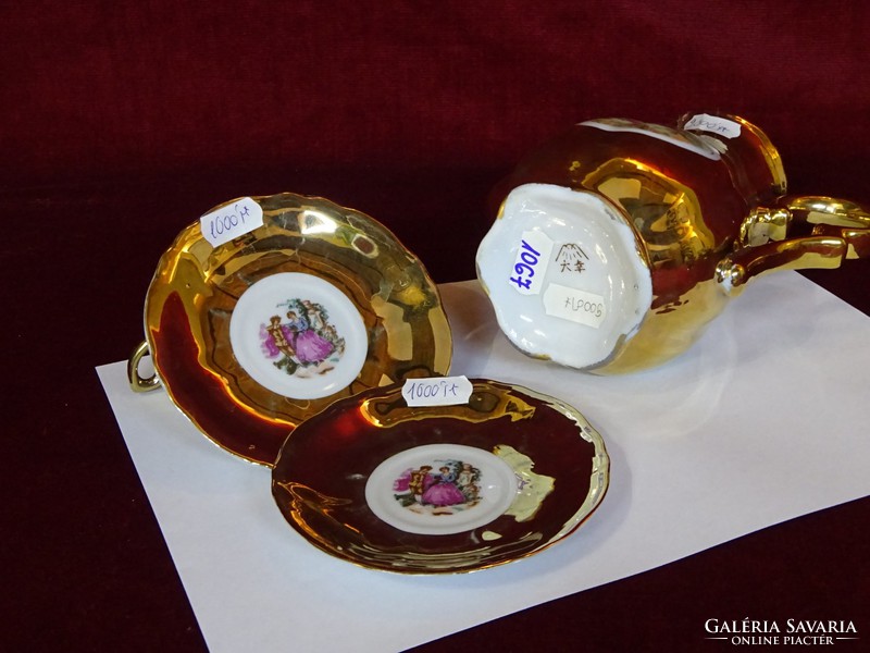 Japanese porcelain coffee set for 6 people. With gilded scene image. He has!