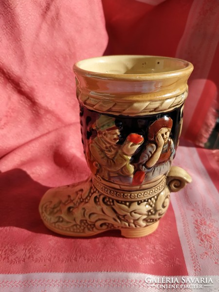 Decorative ceramic boots, jug, pen holder
