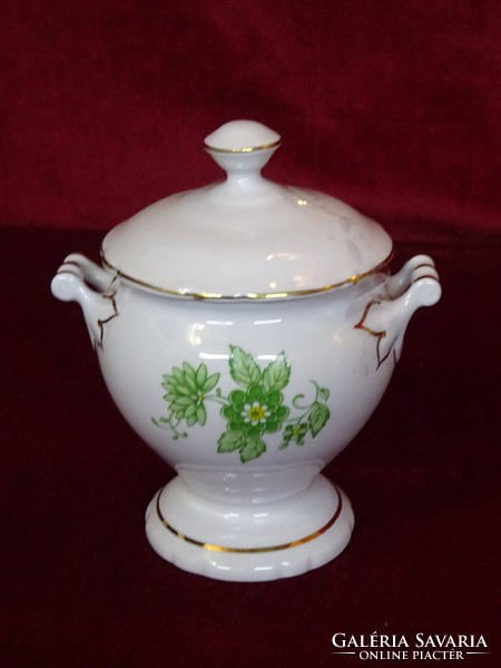 Aquincumi porcelán szószos edény, zöld virágmintával, dúsan aranyozott, vitrin minőség. Vanneki!