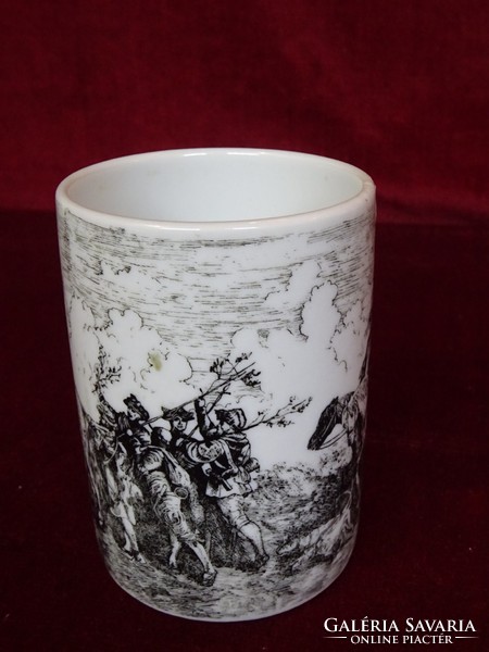 English porcelain mug, depicting a scene, 10 cm high, diameter 7 cm. He has!