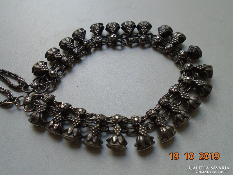 Rajasthan India antique tribal silver necklace with double flower wreath