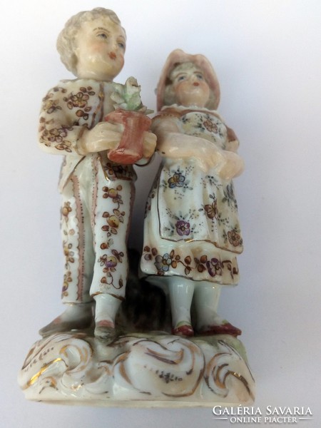1896-os nagyon ritka  Volkstedt porcelán kislány és kisfiú