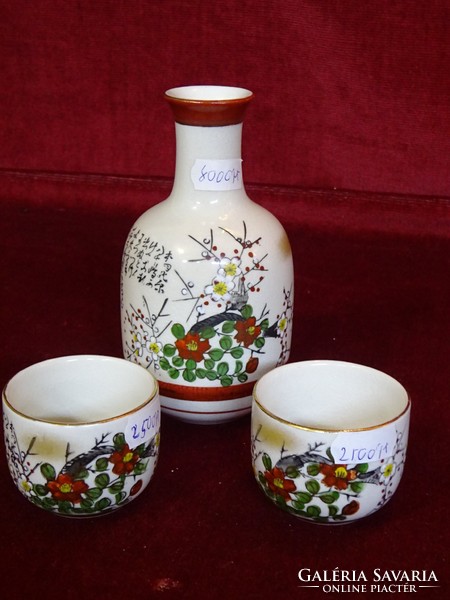 Japán kézzel festett szakés készlet, kiöntő + két csésze. Vanneki!