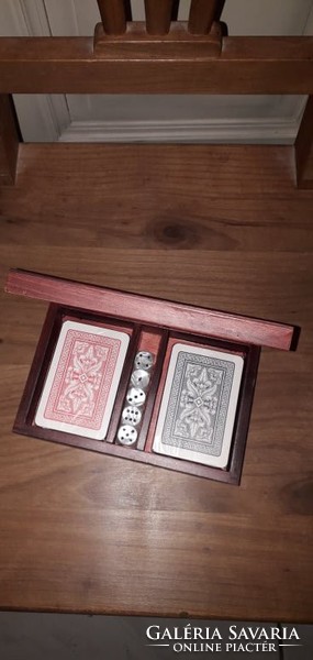 Card box with cards and dice