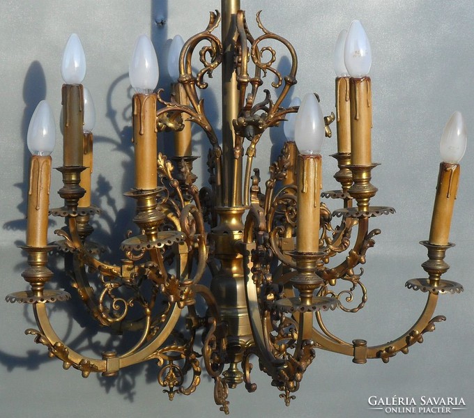 Antique large bronze chandelier with 10 bulbs