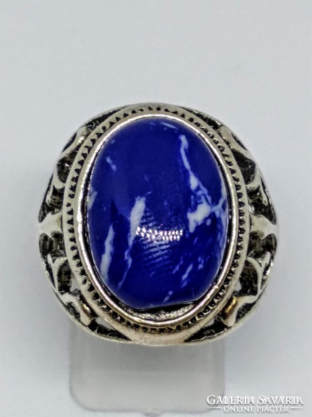 Antique stainless steel ring (stainless steel) with a blue marble stone