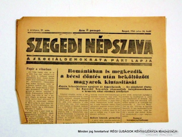 1945.07.24  / MAGYAROK KIUTASÍTÁSA  /  SZEGEDI NÉPSZAVA  /  Szs.:  8988