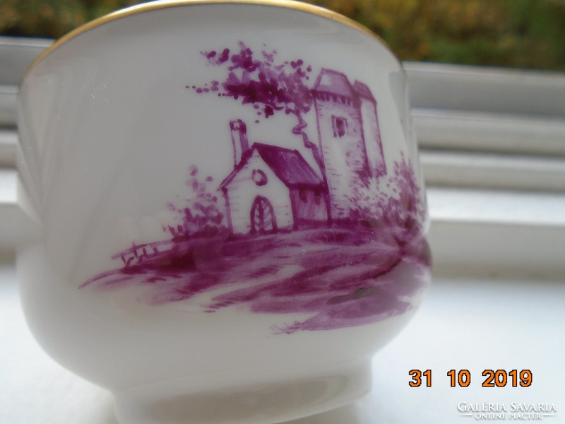 Höchst, purpur with unique hand painted landscape, sugar bowl